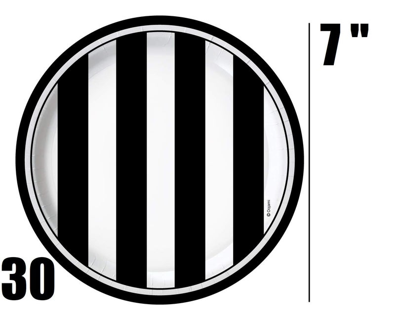 Oojami Serves 30 Black and White Stripes Party Supplies â€“ 9" Dinner Plates, 7" Dessert Plates, 9 oz Cups, 3-Ply Napkins Complete Party Pack for Birthdays, Graduations, Weddings, and Events - Image 3